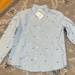 J Crew Kids Light Blue Dog Pattern Shirt